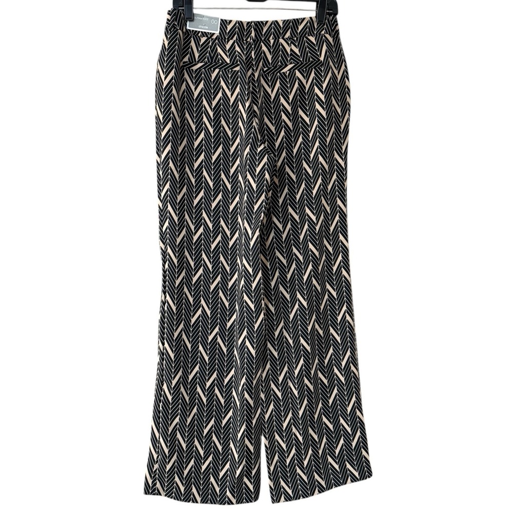 Chicos Wide Leg Pants Womens 00 XS Black Tan Miter Print Stretch Career New - Picture 3 of 10